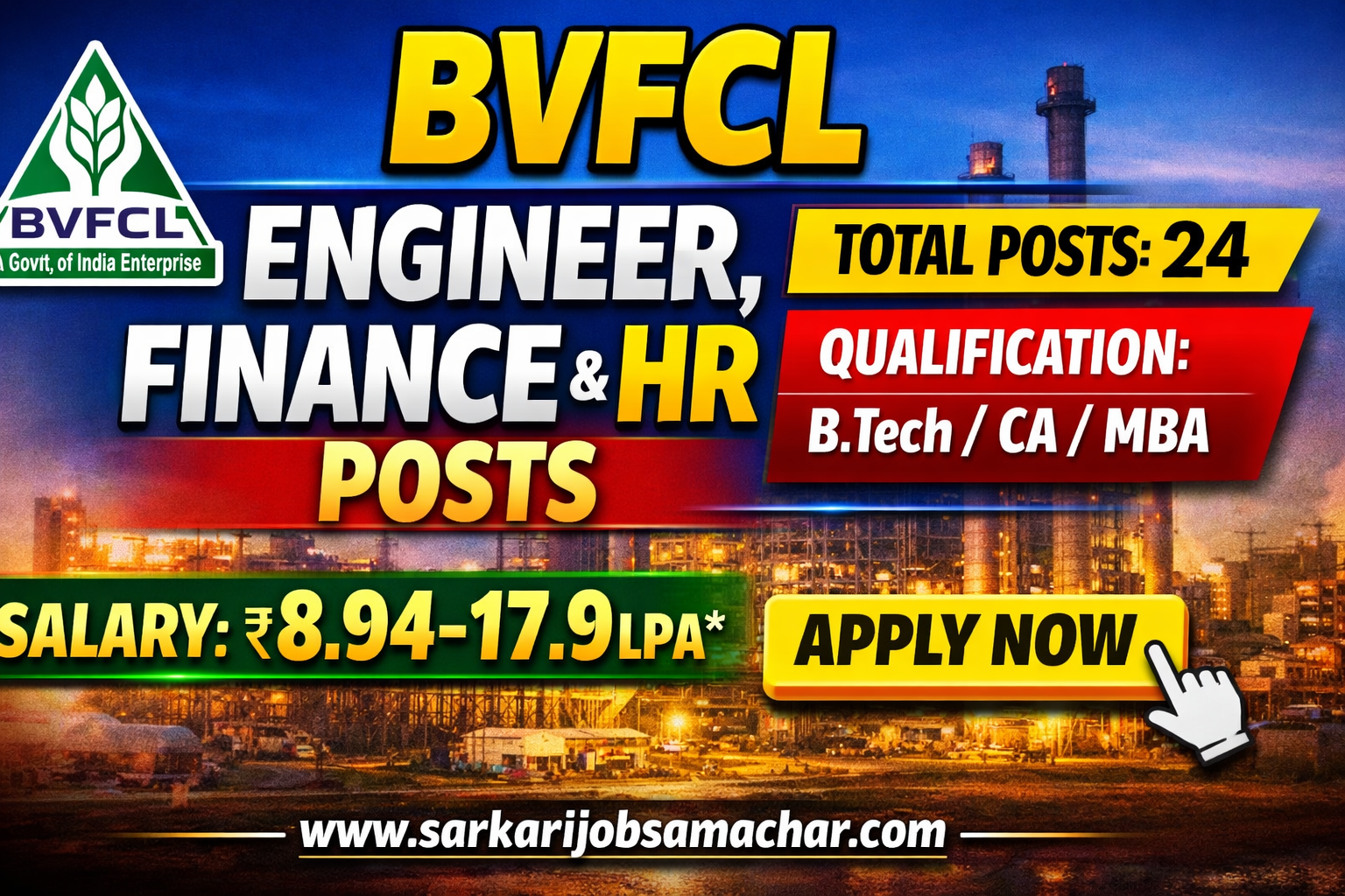 BVFCL Engineer, Officer, Manager Recruitment 2026 ā Apply Online for 24 Posts (Finance, HR, Engineering)